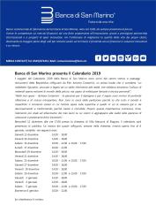 Banca di San Marino presenta il Calendario 2019